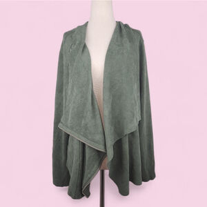 BlankNYC Army Green Asymmetrical Zip Moto Jacket Faux Suede Draped Utility Chic